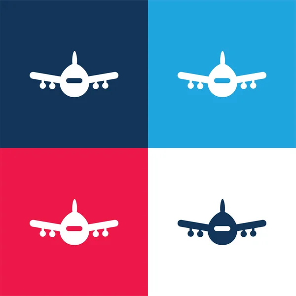 Airplane Front View Blue Red Four Color Minimal Icon Set — Stock Vector