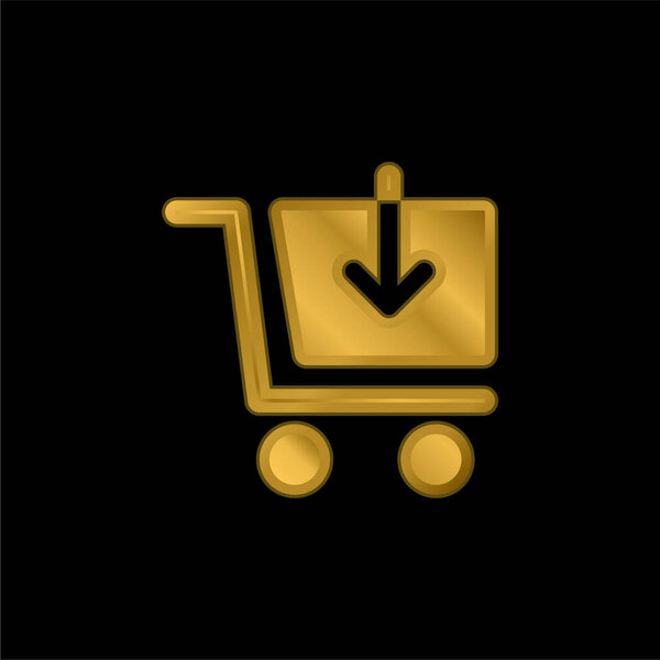 Add Cart gold plated metalic icon or logo vector