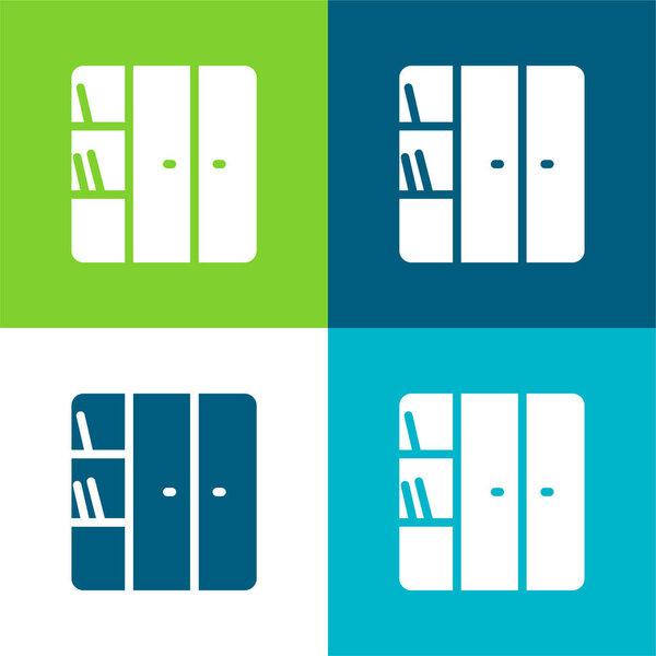 Bookcase Flat four color minimal icon set