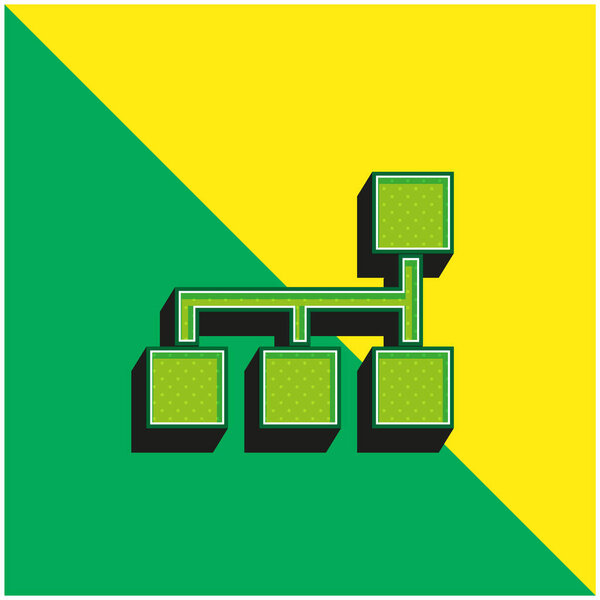 блоки схема квадратов и линий зеленый и желтый современный 3D логотип векторной иконки