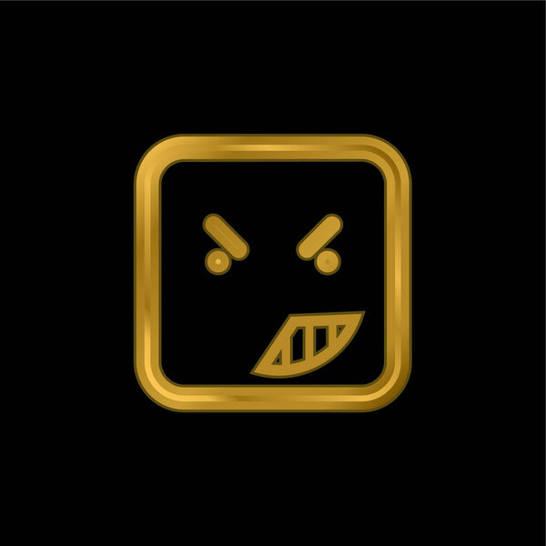 Anger On Emoticon Face Of Rounded Square Outline gold plated metalic icon or logo vector