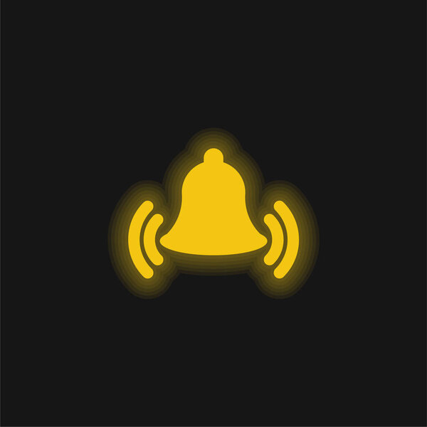 Alarm Bell Ringing yellow glowing neon icon