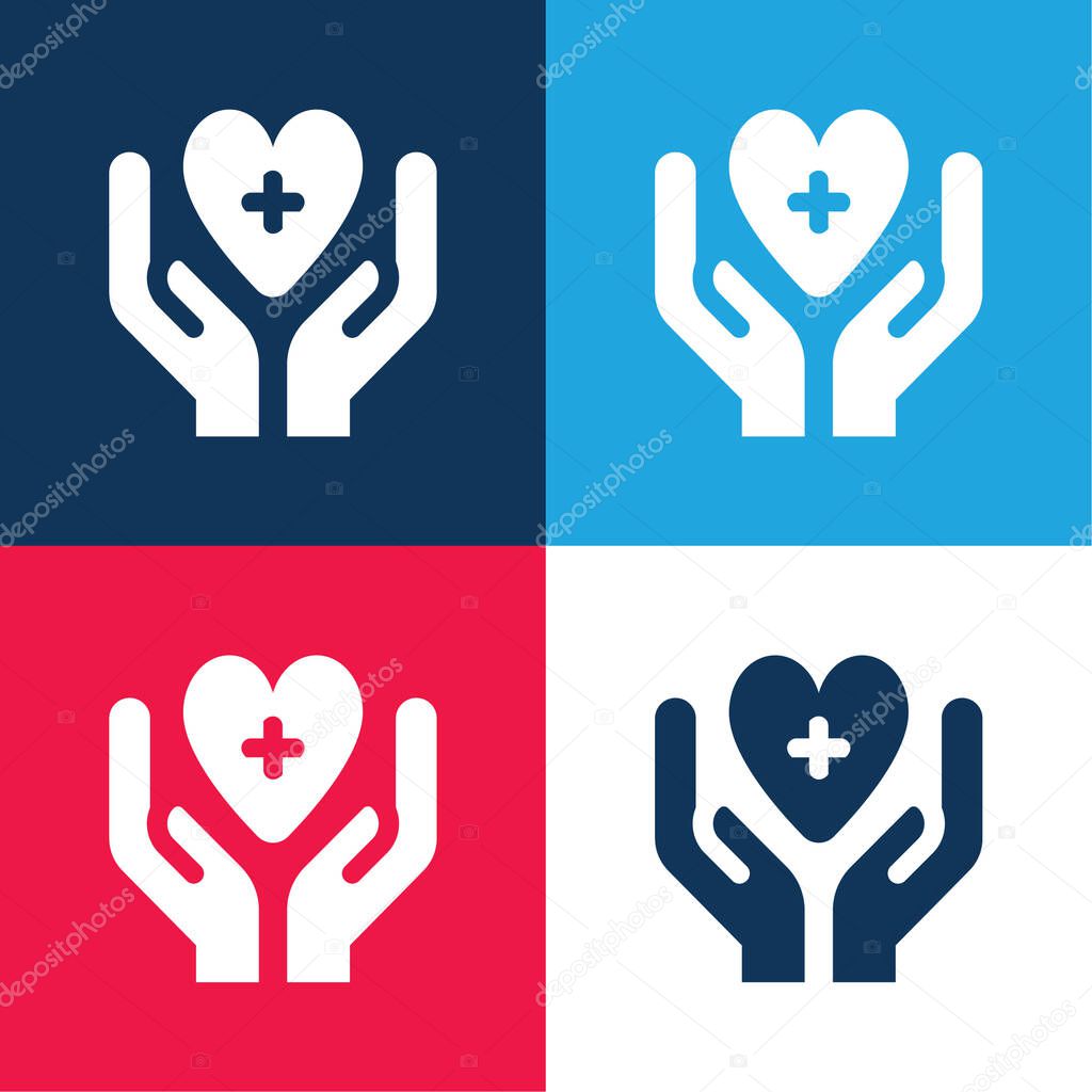 Blood Donation blue and red four color minimal icon set