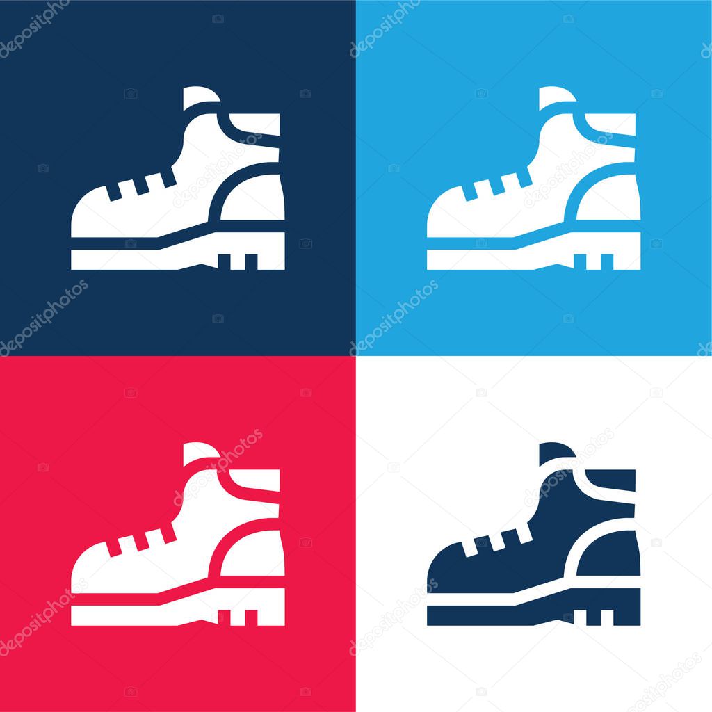 Boots blue and red four color minimal icon set