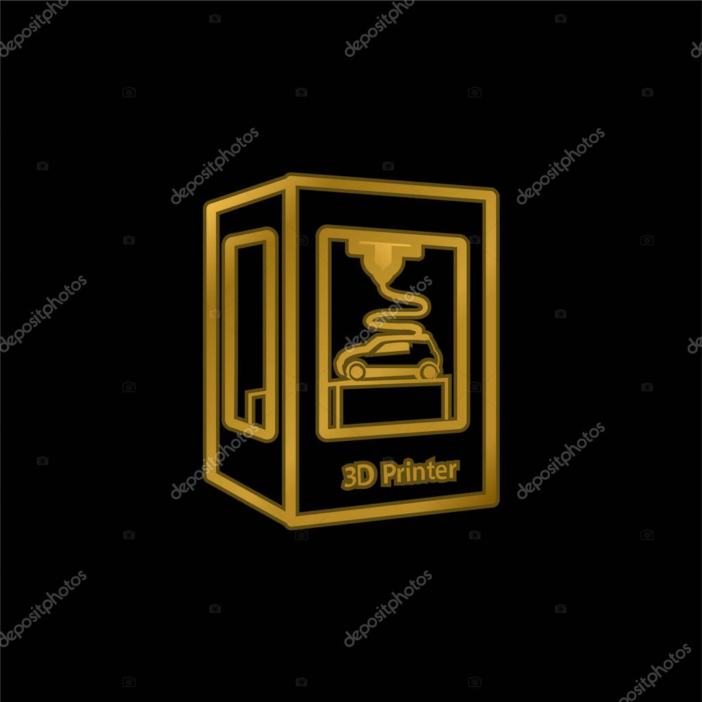 3d Printer Printing A Vehicle gold plated metalic icon or logo vector
