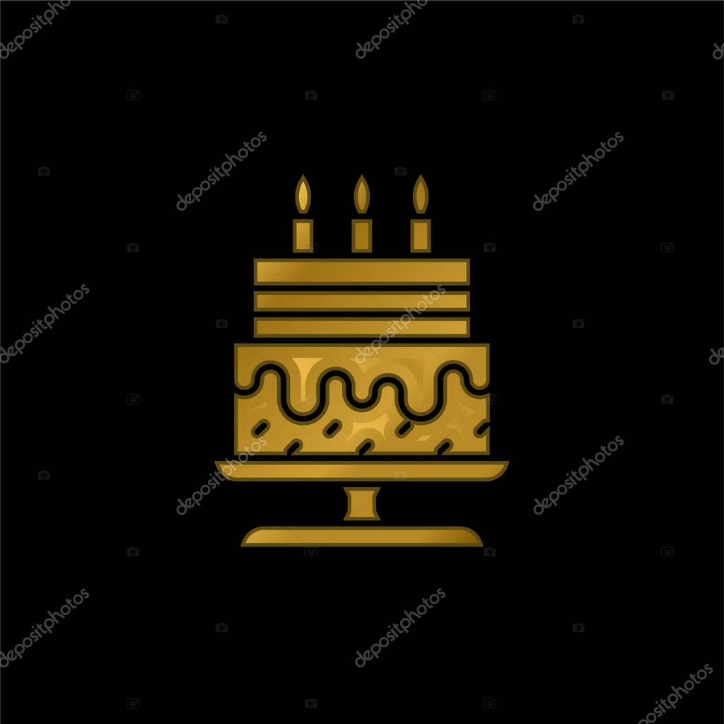 Birthday Cake gold plated metalic icon or logo vector