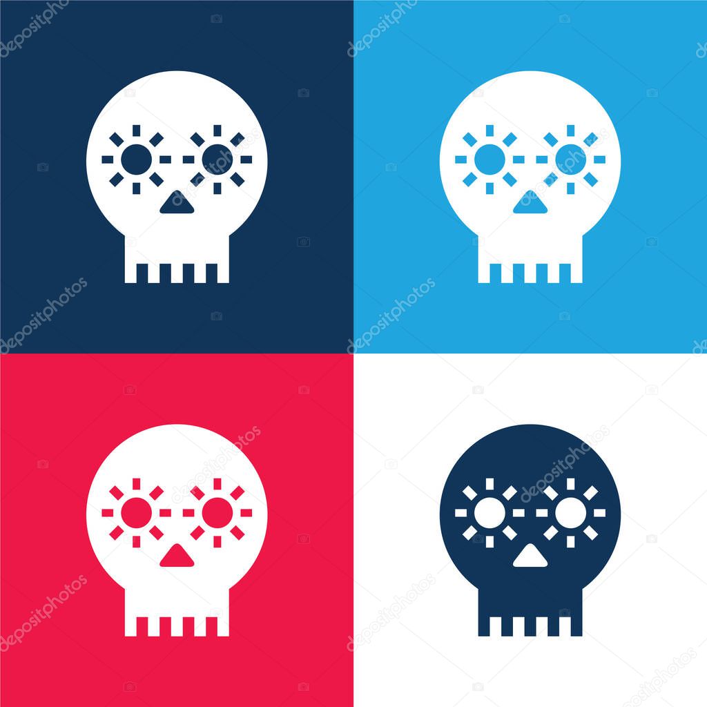 Artisanal Skull Of Mexico blue and red four color minimal icon set