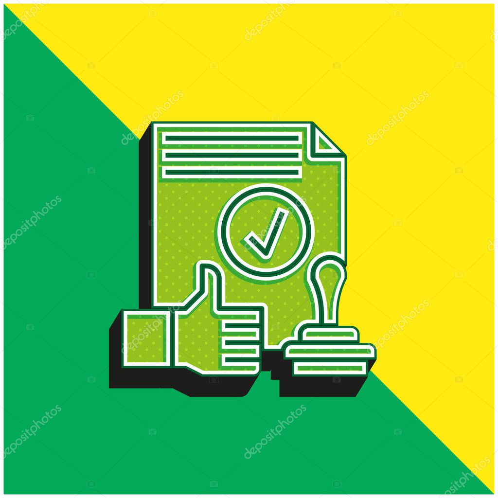 Approval Green and yellow modern 3d vector icon logo