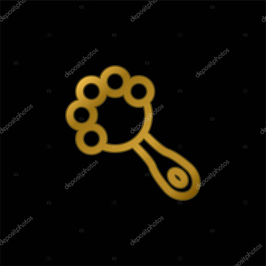 Baby Rattle gold plated metalic icon or logo vector