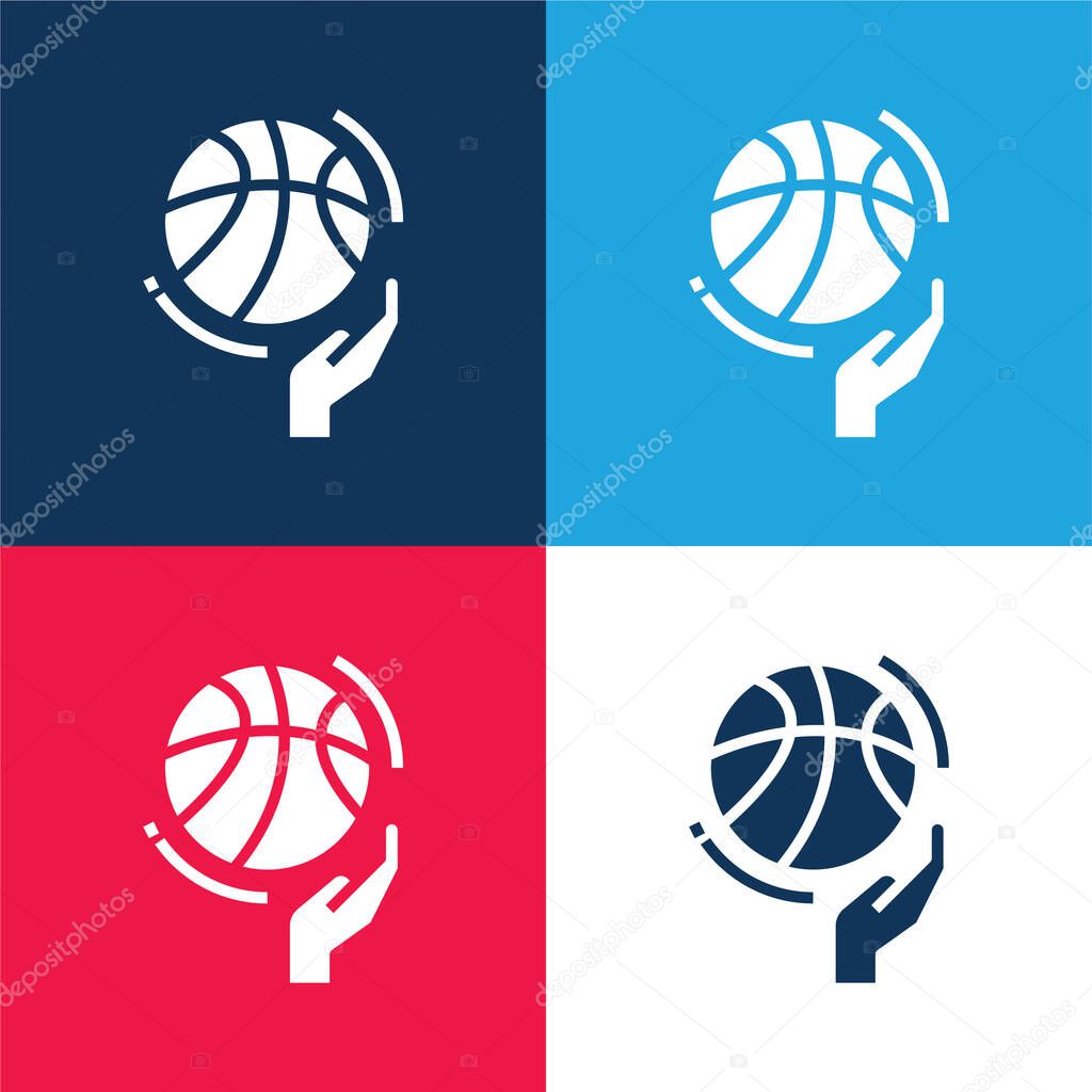 Basketball blue and red four color minimal icon set