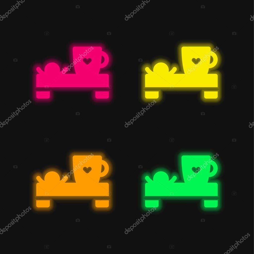 Bed And Breakfast four color glowing neon vector icon