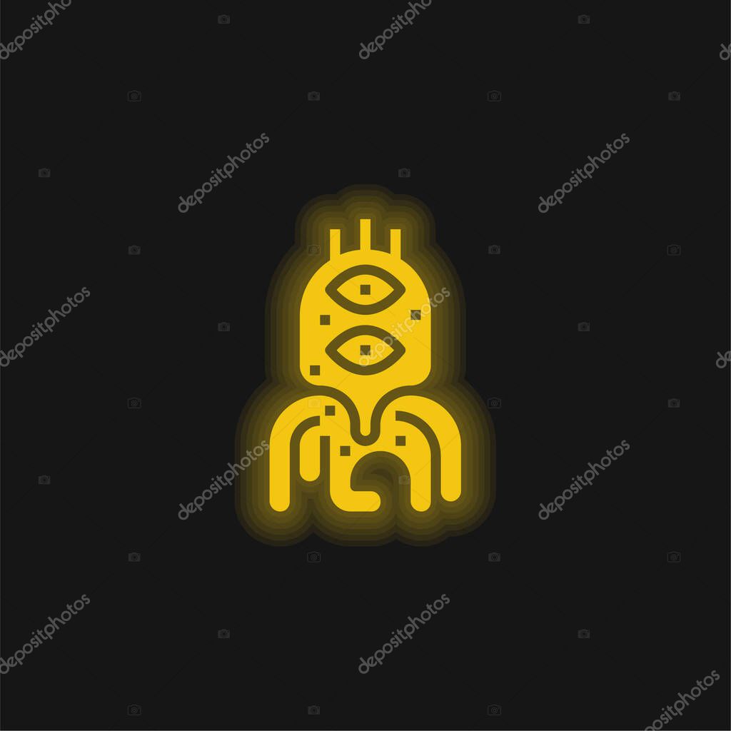 Alien yellow glowing neon icon