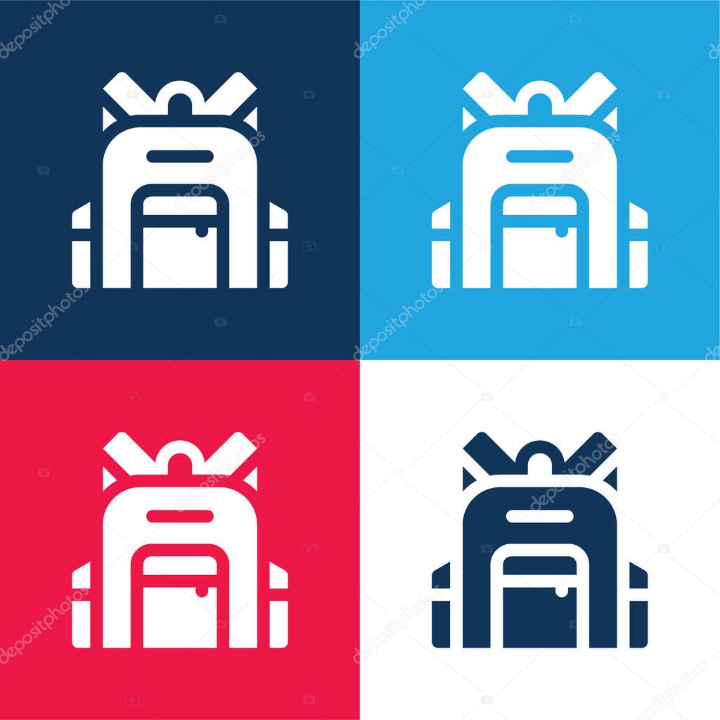 Backpack blue and red four color minimal icon set