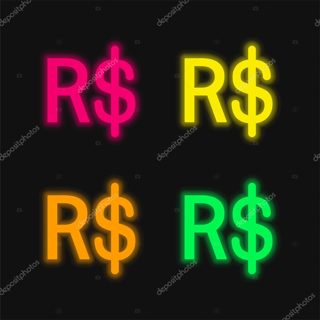 Brazil Real Symbol four color glowing neon vector icon