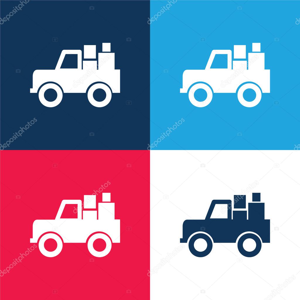 All Terrain Vehicle With Cargo blue and red four color minimal icon set