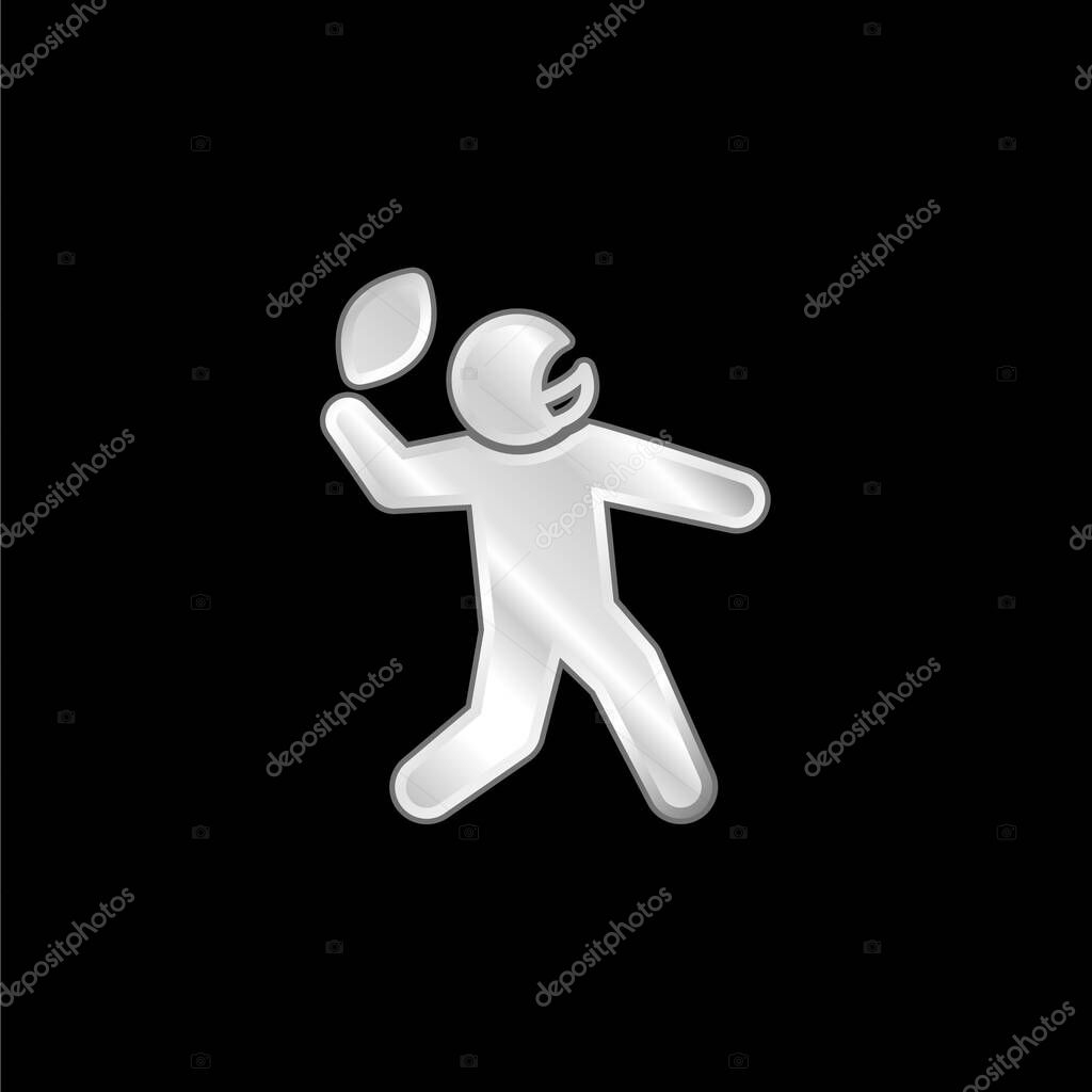 American Football Player silver plated metallic icon