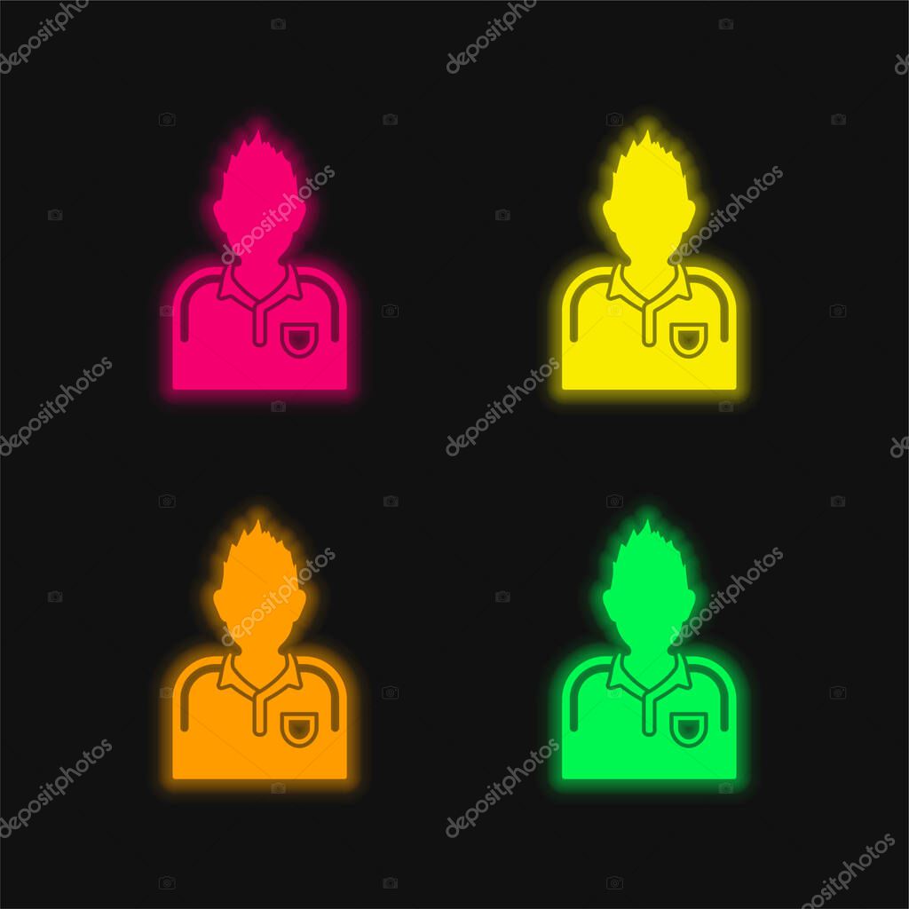 Athletic Soccer Player four color glowing neon vector icon