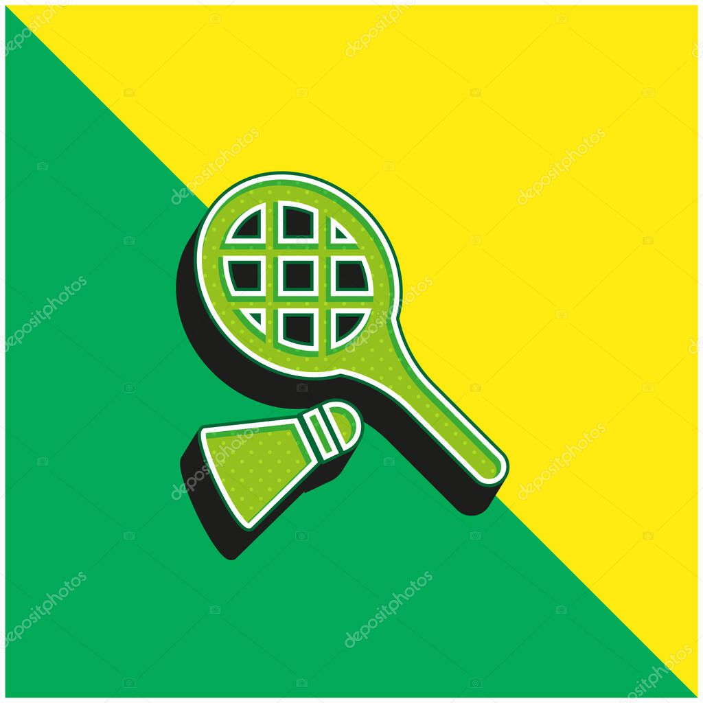 Badminton RAcket And Feather Green and yellow modern 3d vector icon logo