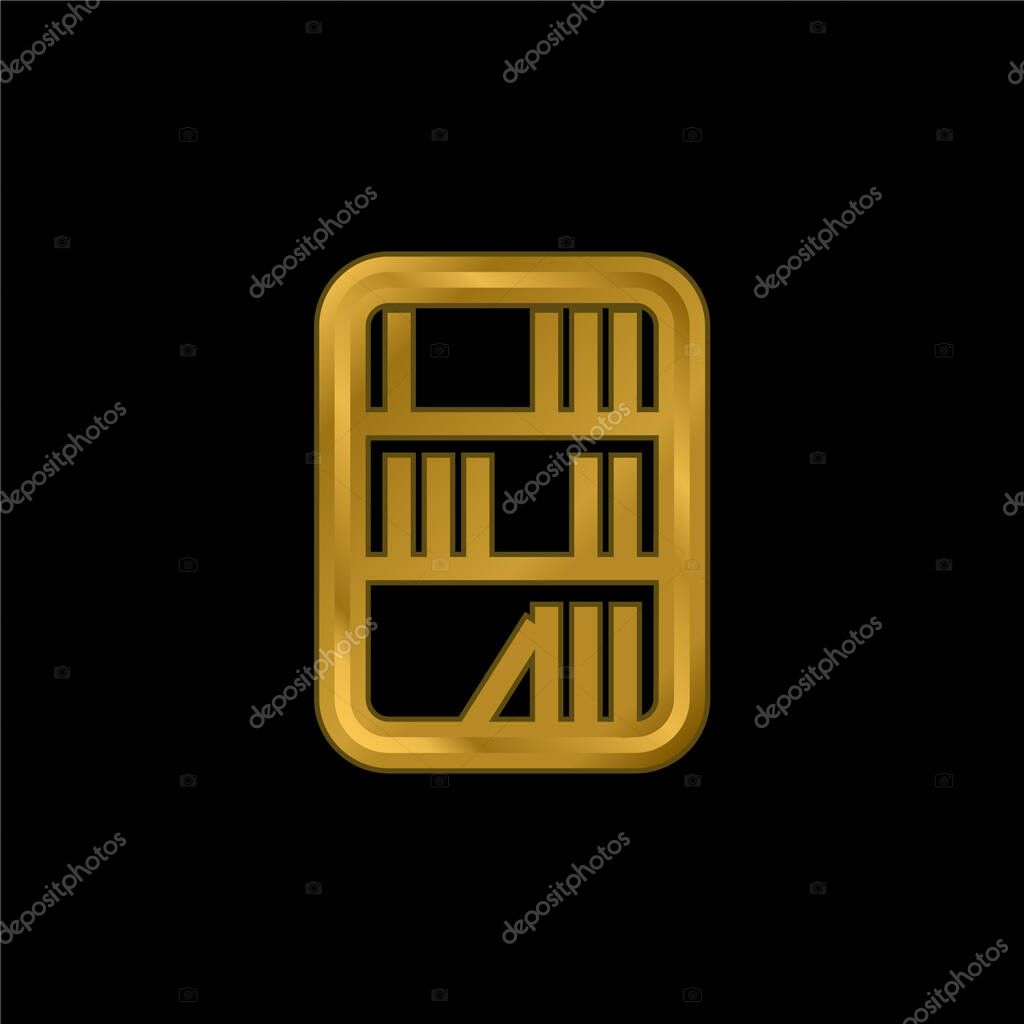 Books In A Library gold plated metalic icon or logo vector