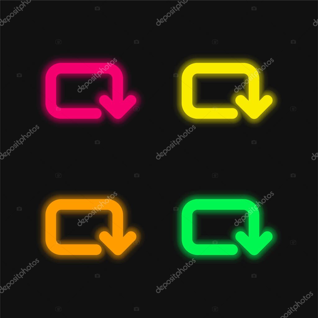Arrow Of Rounded Rectangular Clockwise Rotation four color glowing neon vector icon
