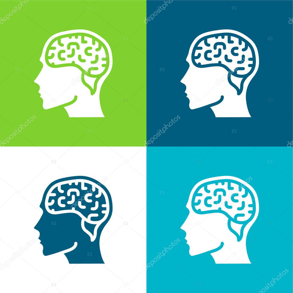 Brain Flat four color minimal icon set