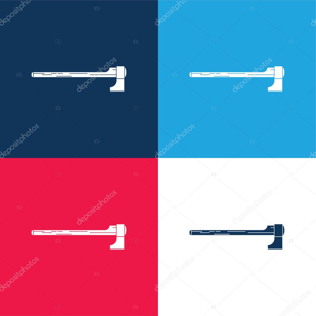Axe Cutting Tool In Horizontal Position blue and red four color minimal icon set
