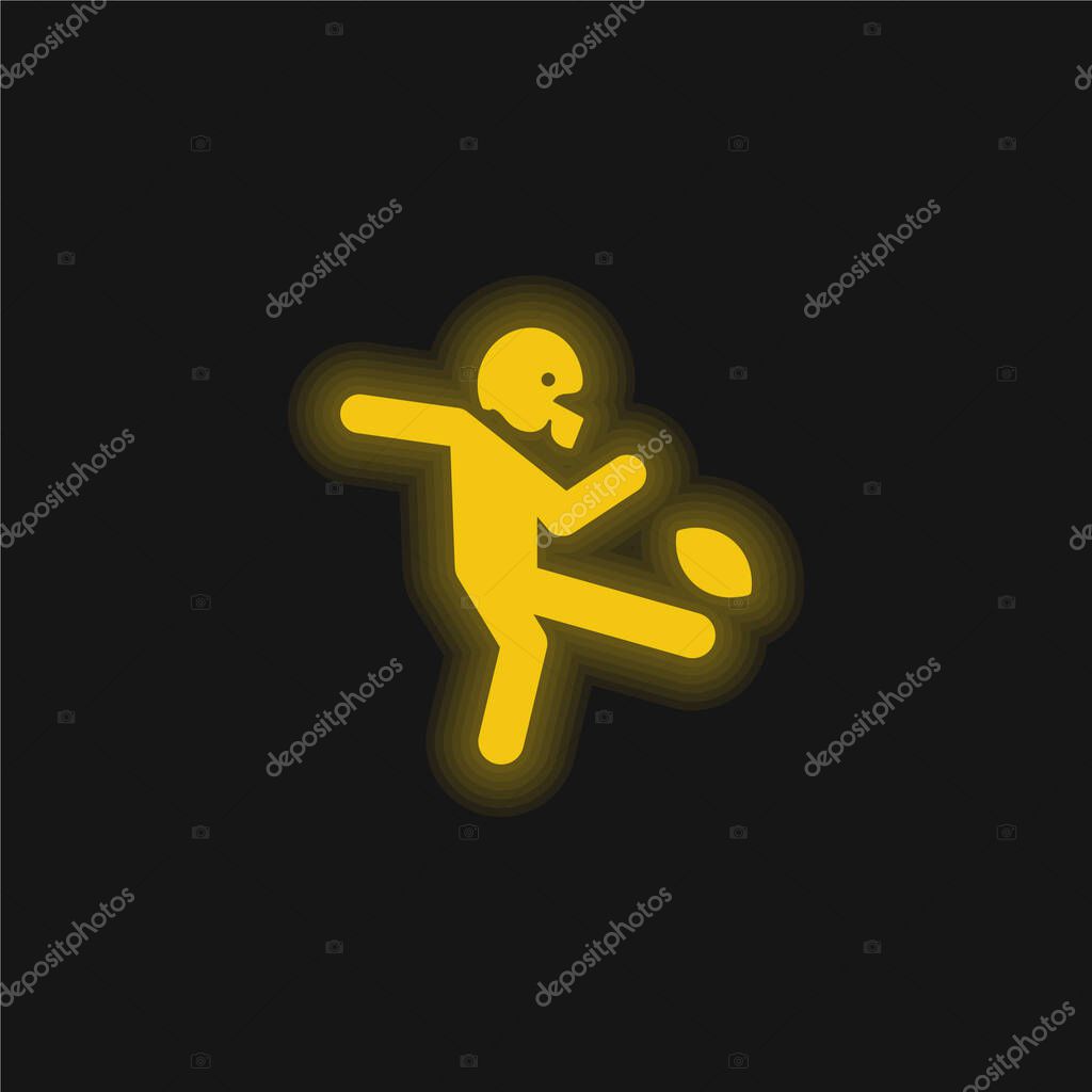 American Football Player Kicking The Ball yellow glowing neon icon