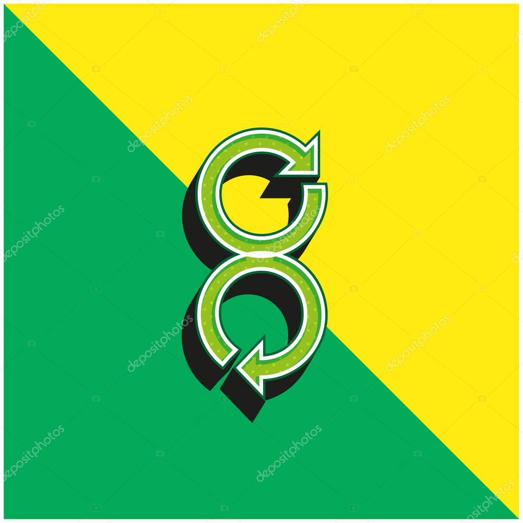 Arrows Rotating In Opposite Directions Green and yellow modern 3d vector icon logo