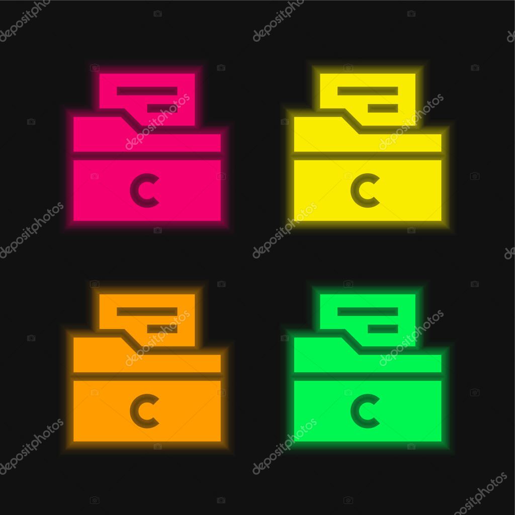 Archive four color glowing neon vector icon