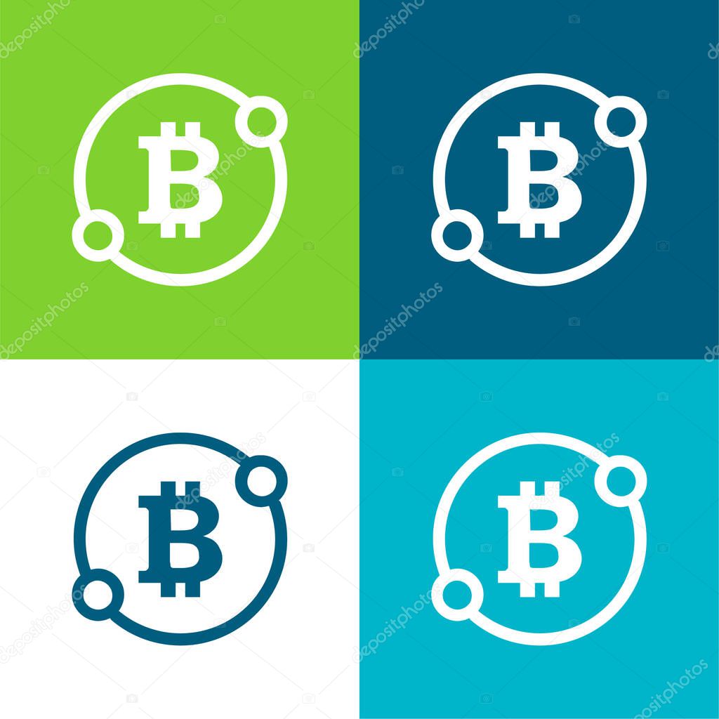 Bitcoin Sign In A Circle With Two Spots Connect Symbol Flat four color minimal icon set