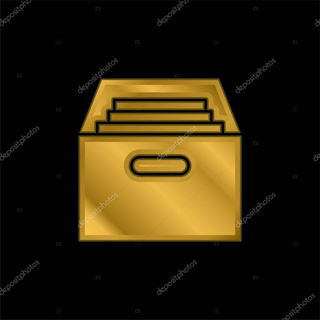 Archive gold plated metalic icon or logo vector