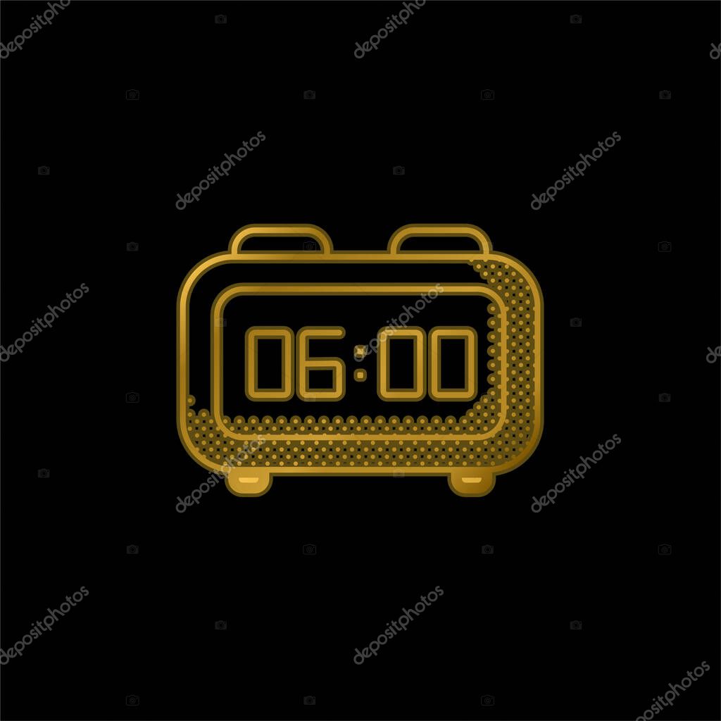 Alarm Clock gold plated metalic icon or logo vector