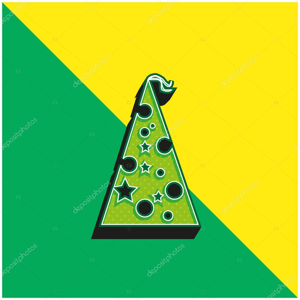 Birthday Hat With Dots And Stars Green and yellow modern 3d vector icon logo