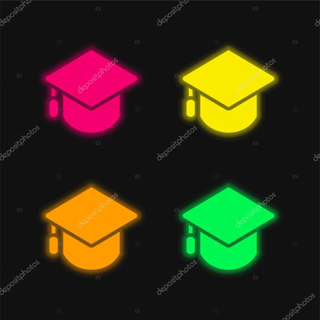 Big Mortarboard four color glowing neon vector icon