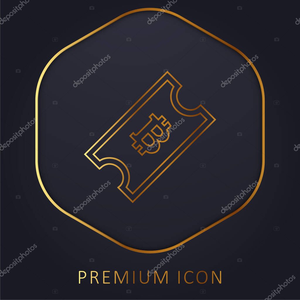 Bitcoin Ticket golden line premium logo or icon