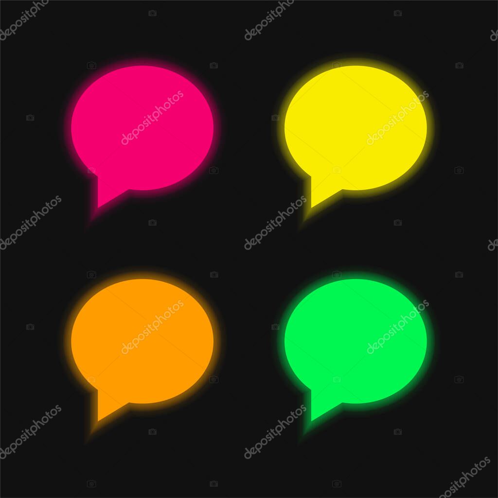 Black Oval Speech Bubble four color glowing neon vector icon
