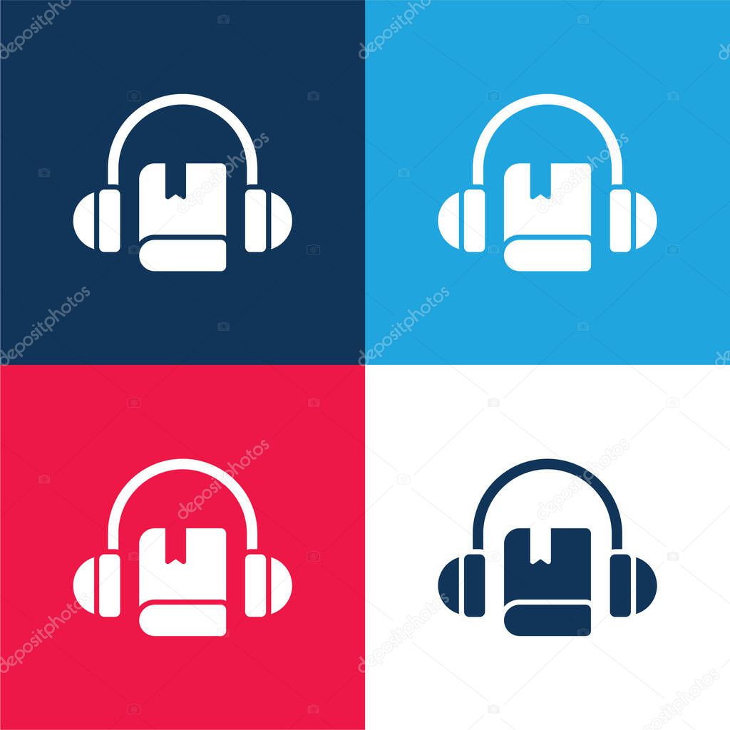 Audio Book blue and red four color minimal icon set