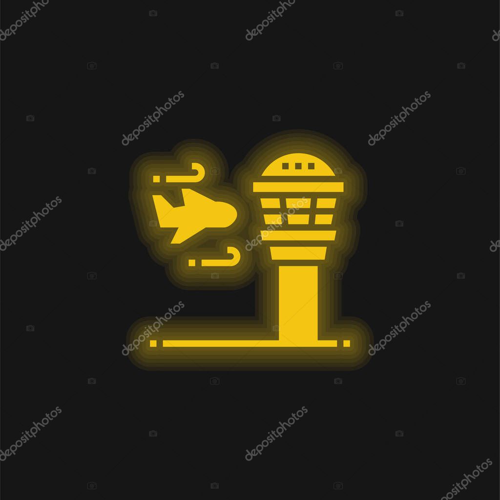Airport yellow glowing neon icon