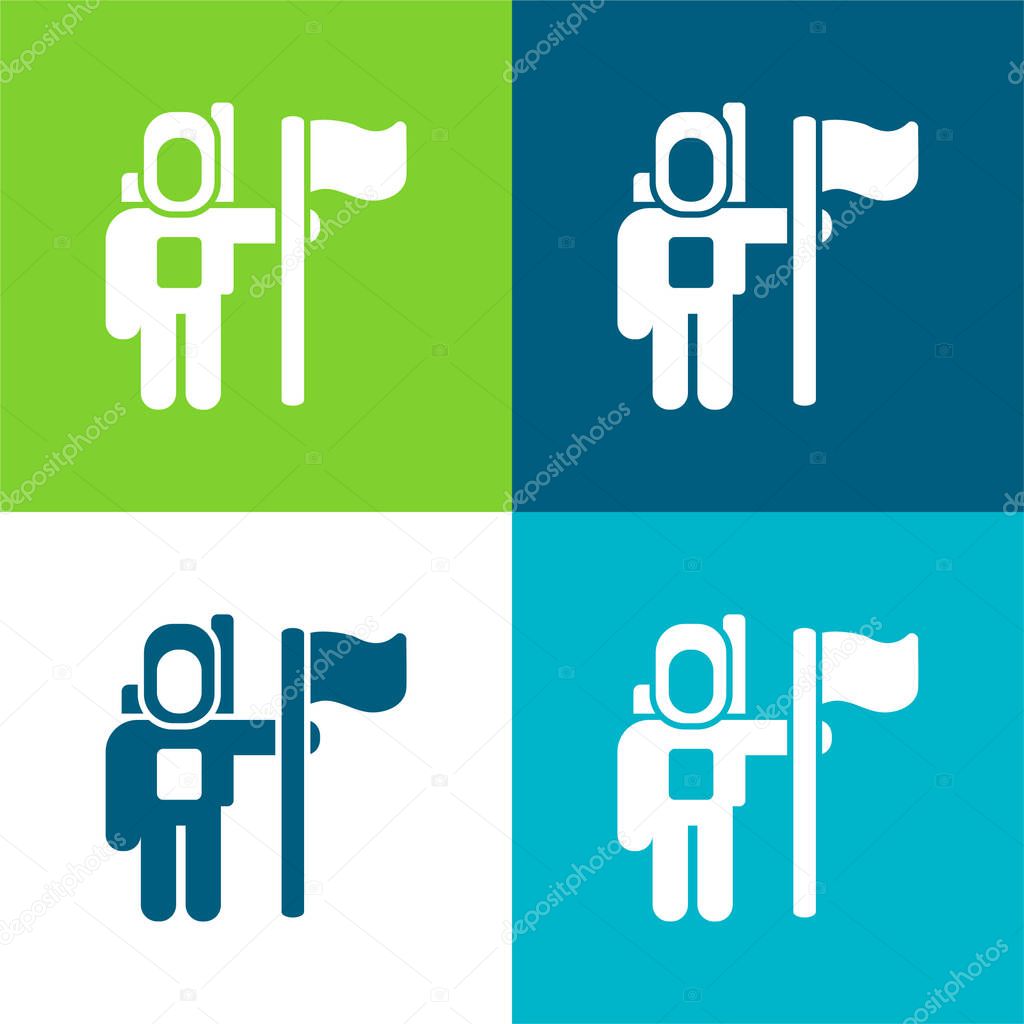 Astronaut Space Traveller With A Flag Flat four color minimal icon set
