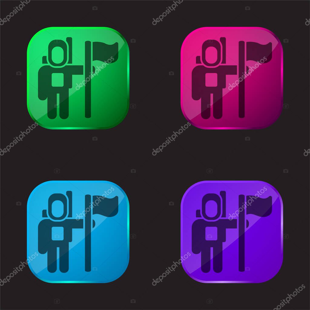 Astronaut Space Traveller With A Flag four color glass button icon