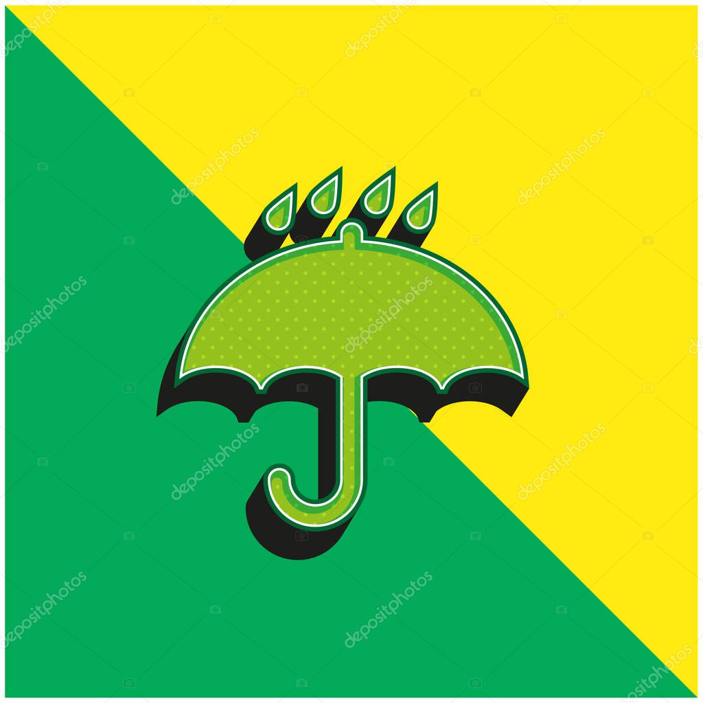 Black Opened Umbrella Symbol With Rain Drops Falling On It Green and yellow modern 3d vector icon logo