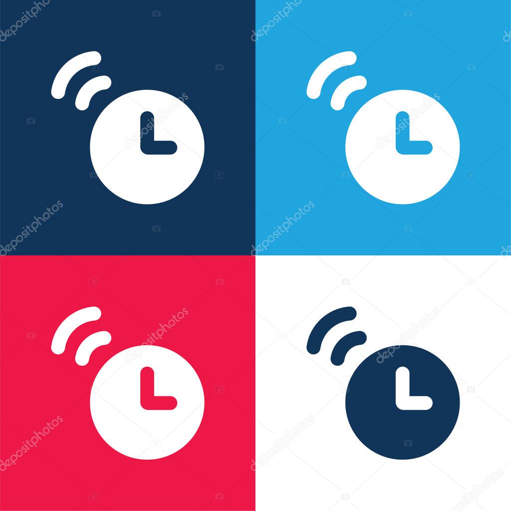 Alarm Clock blue and red four color minimal icon set