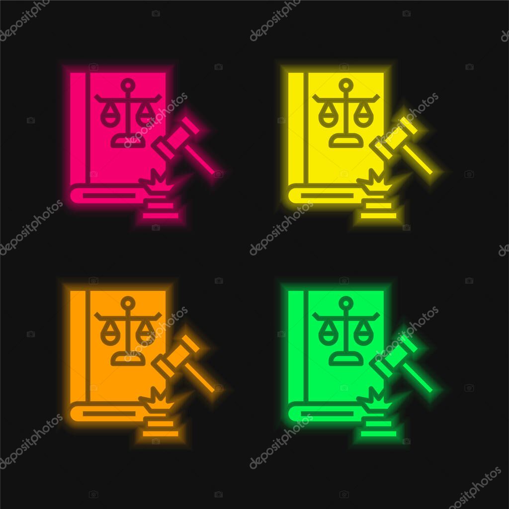 Auction four color glowing neon vector icon