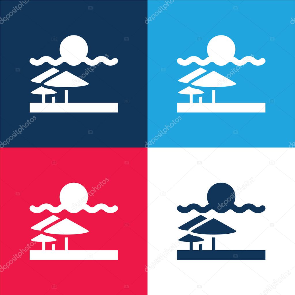 Beach View blue and red four color minimal icon set