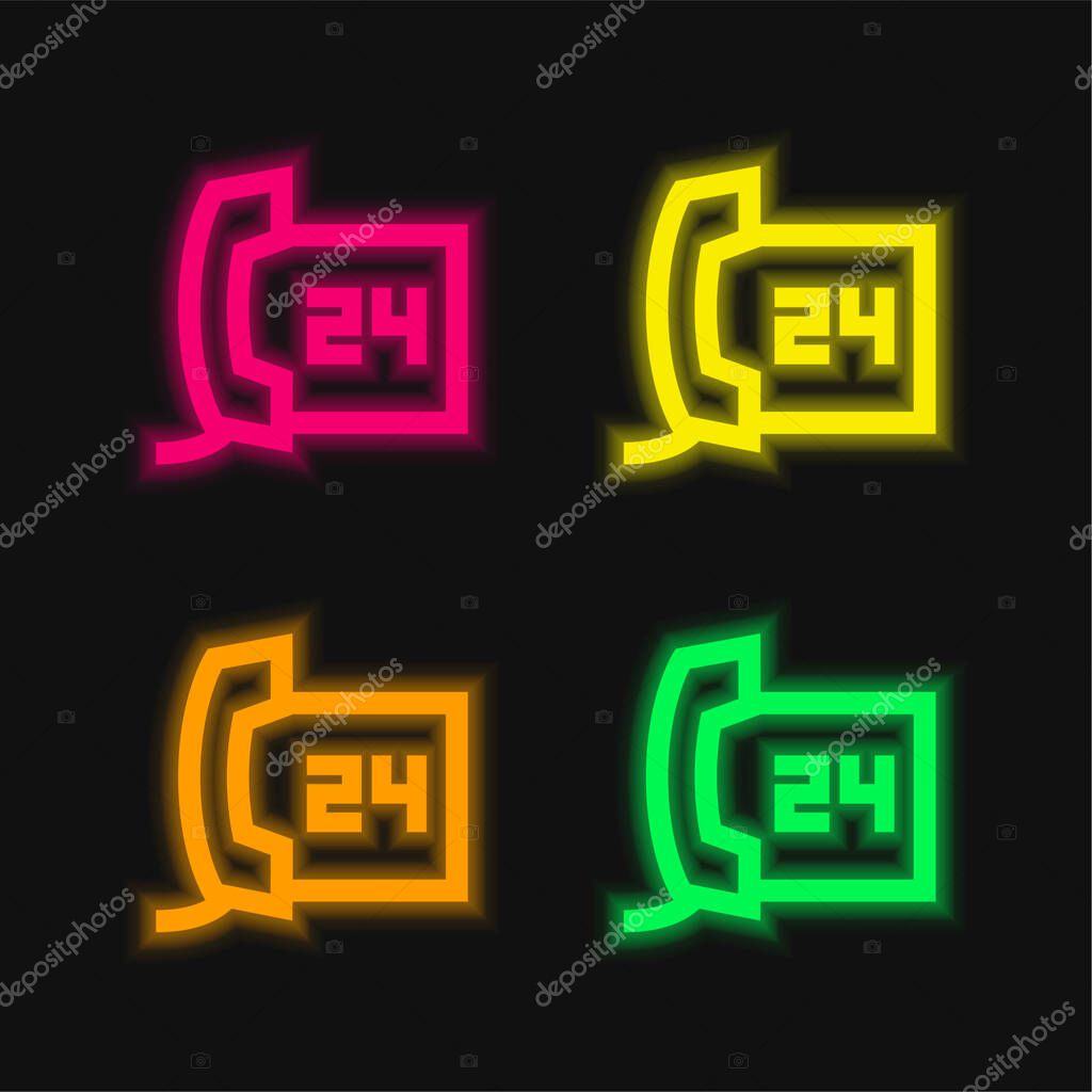 24 Hours Calls Service four color glowing neon vector icon