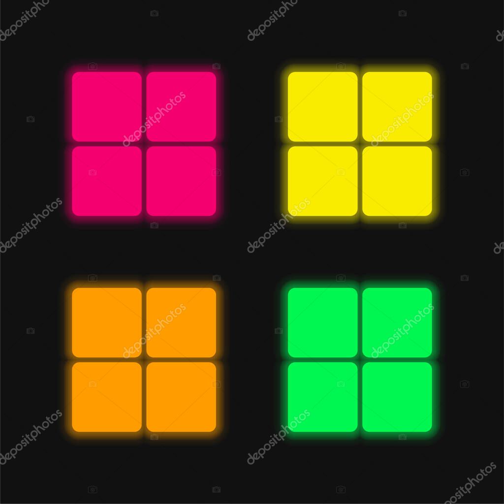 4 Rounded Squares four color glowing neon vector icon