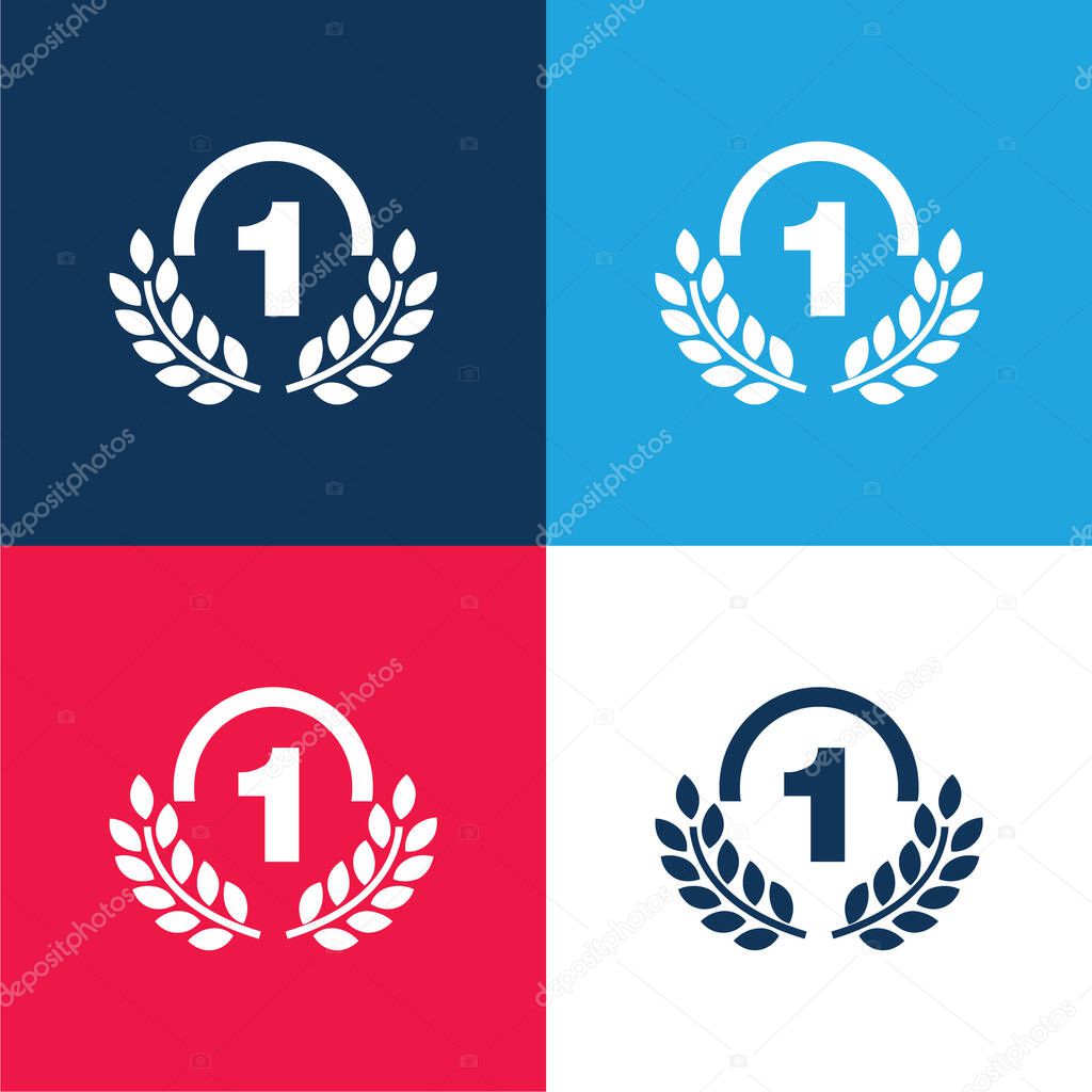 Award Medal Of Number One With Olive Branches blue and red four color minimal icon set