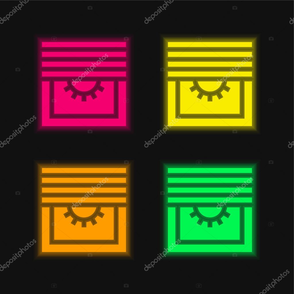 Blinds four color glowing neon vector icon
