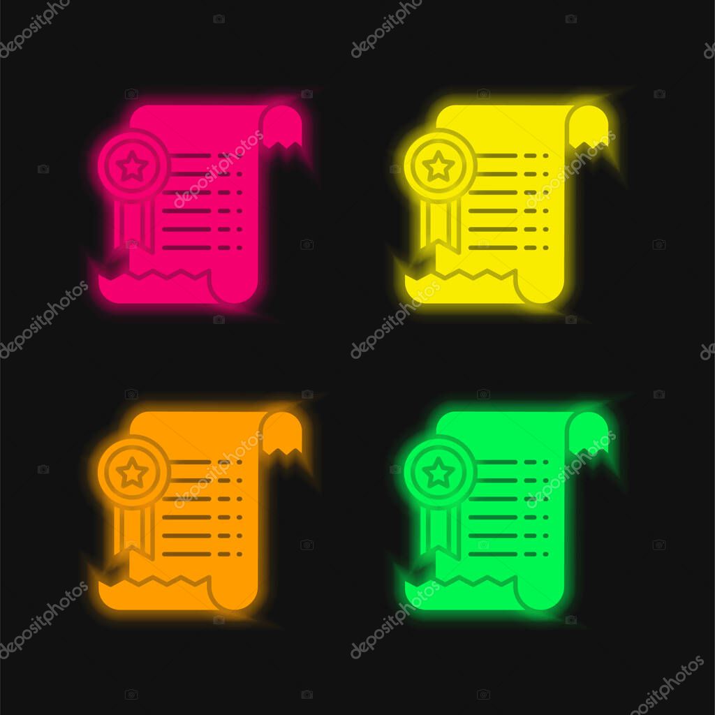 Agreement four color glowing neon vector icon