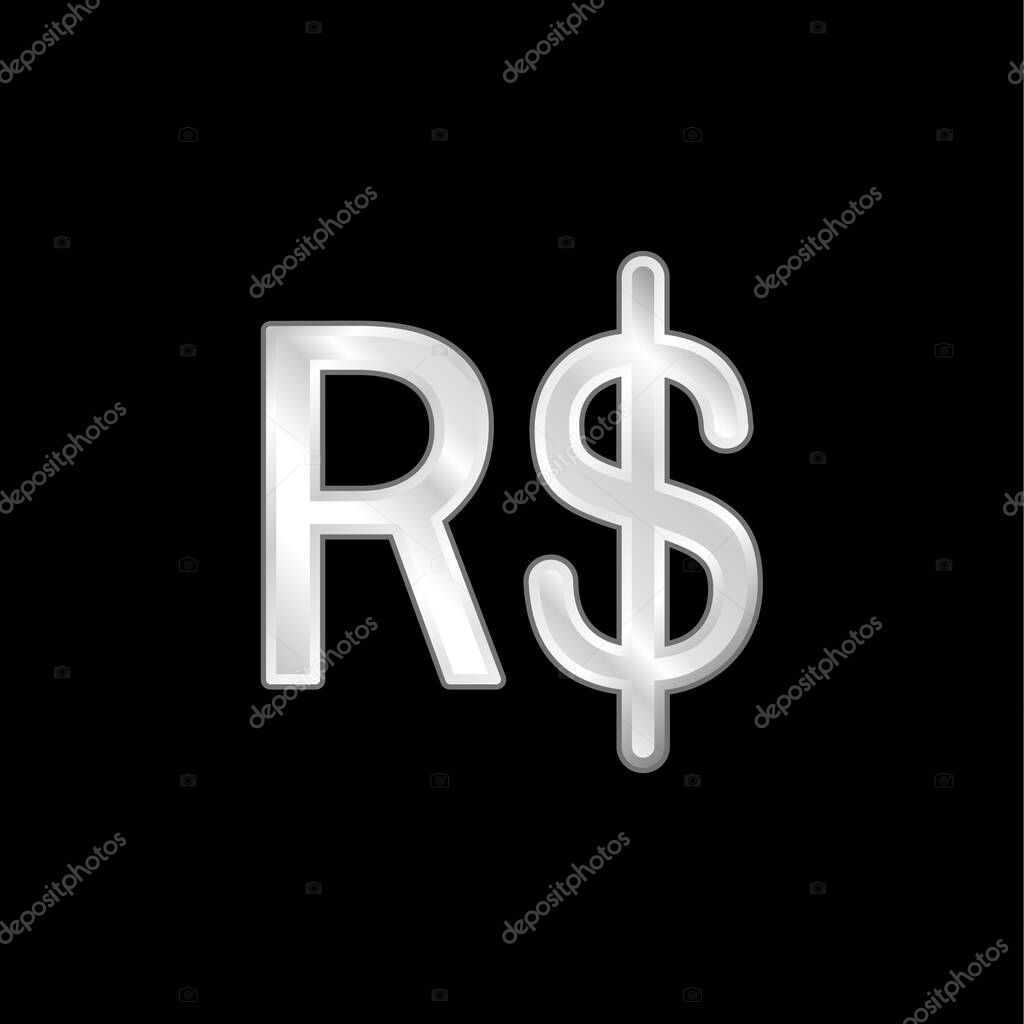 Brazil Real Symbol silver plated metallic icon